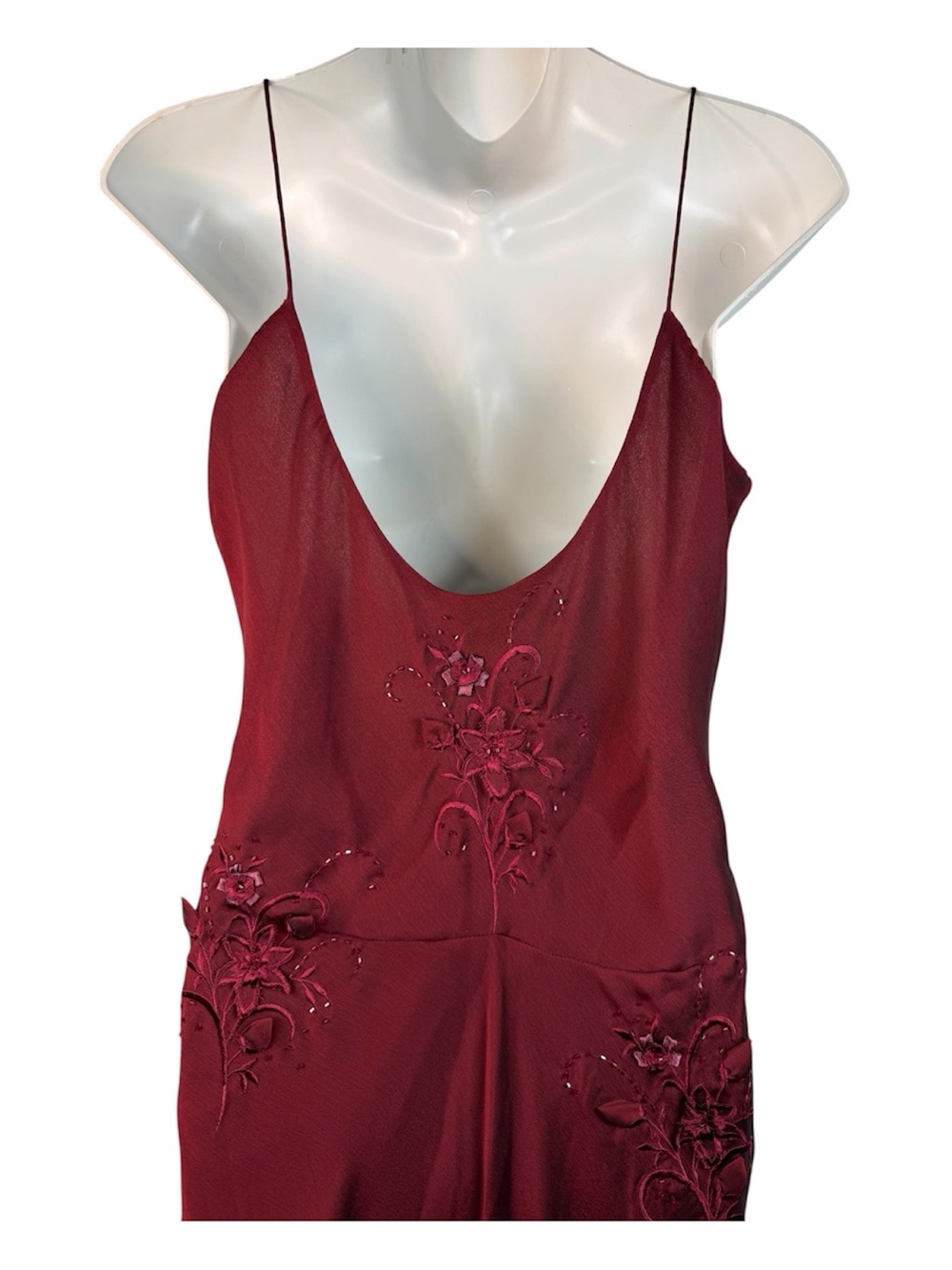 Adrianna Papell Evening Beaded Dress Floral Fairy Burgundy Y2K 12P Asymmetrical - Picture 4 of 12